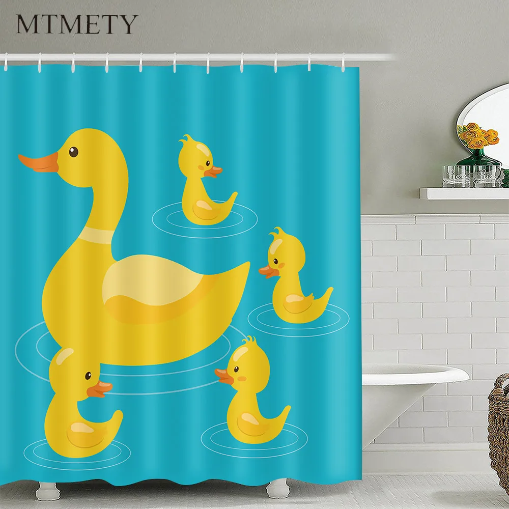 

MTMETY Duck Shower Curtain Set Cute Yellow Cartoon Duckies Swimming in Water Pattern Fun Bathroom Waterproof Shower Curtain
