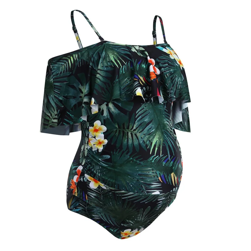Купальники для беременных летние однотонные бикини с оборками с открытыми плечами сплошной на завязках купальник большого размера для беременных пляжная одежда женские боди