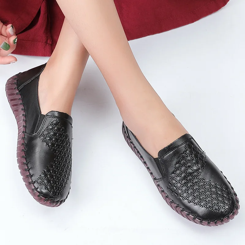 

2019 New Style Shoes WOMEN'S Genuine Leather Shoes Middle-aged Mom Shoes Flat Heel Comfortable Work Shoes 56936