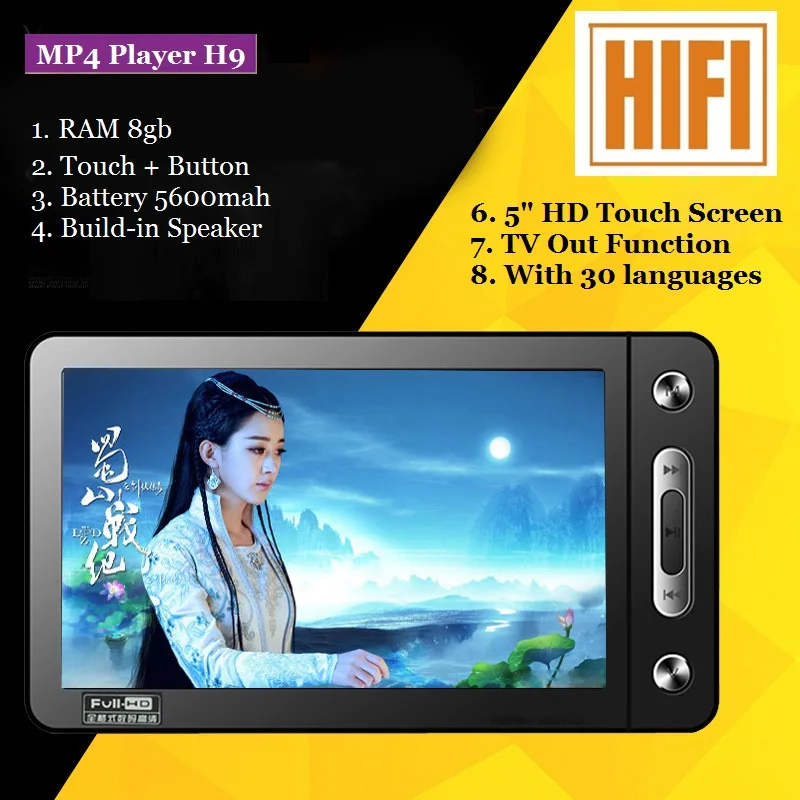 

portable 5 inch mp4 player 8gb tv out touch screen mp3 mp4 video player Build-in speaker with 30 languages music player