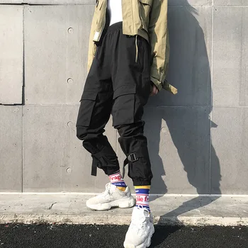 

2019 Autumn New-Pockets Lace-up Buckle Tooling Casual Beam Leg Pants