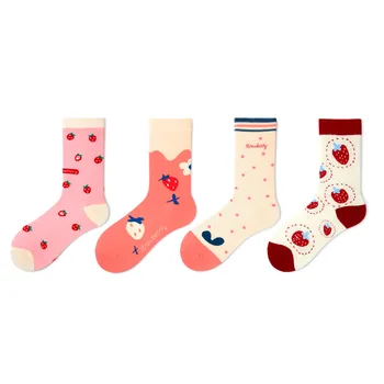 

2020 Autumn New Style GIRL'S Tube Socks Japanese-style Cute Cartoon Strawberry WOMEN'S Socks Pure Cotton Street Fashion Socks