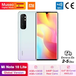 Глобальная версия мобильных телефонов Xiaomi Mi Note 10 Lite 6 ГБ/8 ГБ 128 ГБ 64-мегапиксельная четырехъядерная камера 6,47 дюйма изогнутый AMOLED экран 5260 мА...