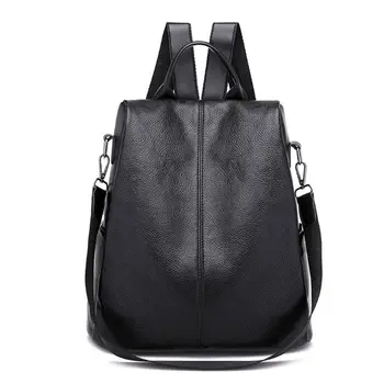 

Girls Backpack Soft PU Casual Style Back Open Large Capacity Ladies Rucksack