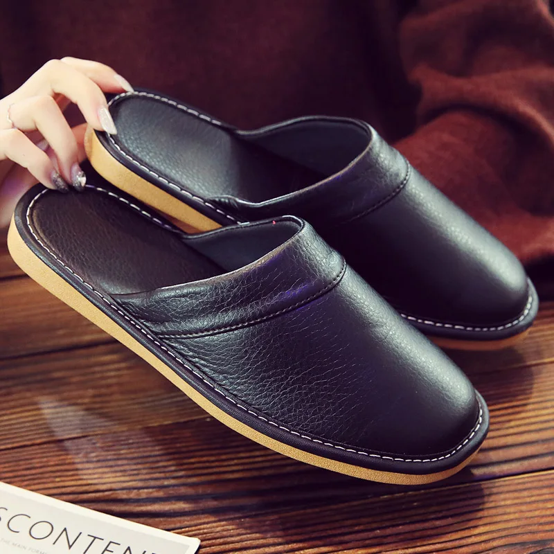 New arrival classic faux leather slippers female mules waterproof