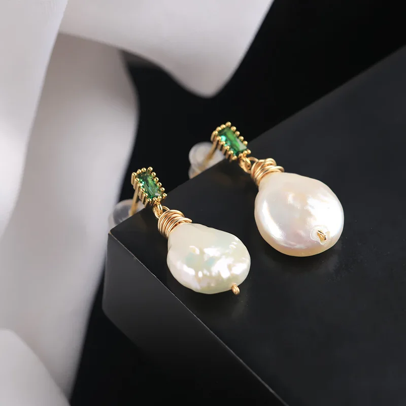 

Handmade Natural Fresh Water Baroque Pearl Stud Earrings Colorful Zircon Earrings For Women Luxury Fine Jewelry