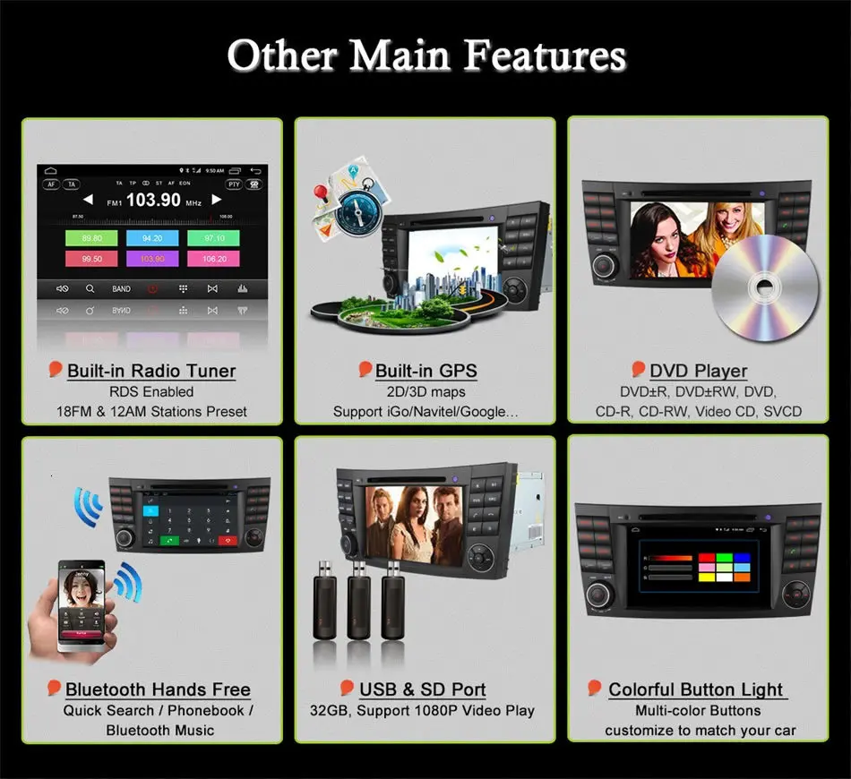 Perfect 4G SIM LTE Android 6.0 Octa Core Car DVD Player GPS for Mercedes W211 W219 W463 CLS350 CLS500 CLS55 E200 E220 E240 E270 E280 22