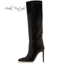 Arden/Модная женская обувь на меху пикантные элегантные женские сапоги на шпильке с острым носком сапоги до колена