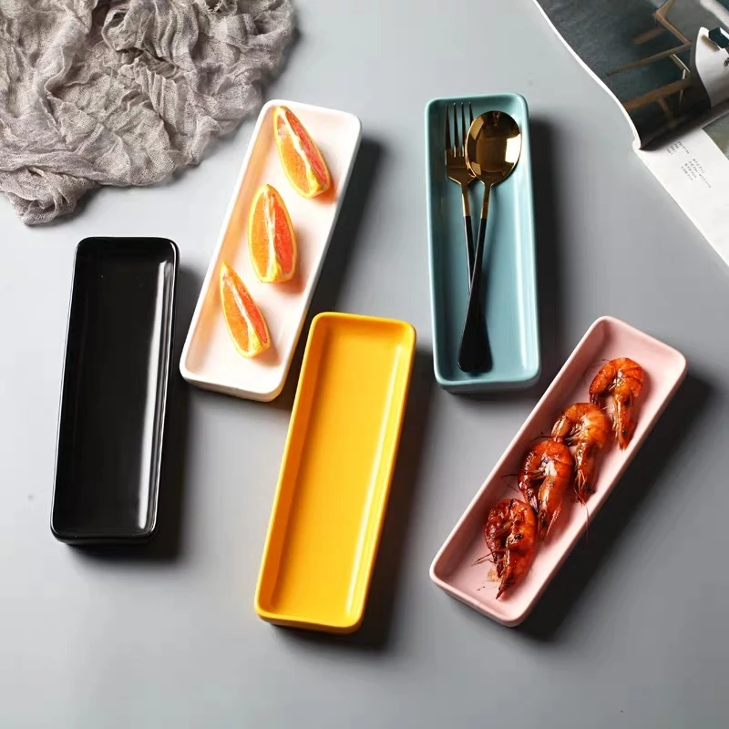 

Ceramic Snack Storage Plate Rectangular Fruit Salad Dessert Plate Home Snack Snack Tableware Simple Home Organization Container