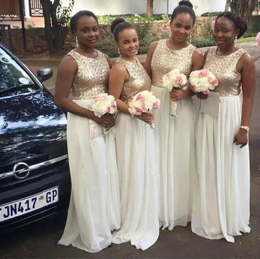 silver and gold bridesmaid dresses