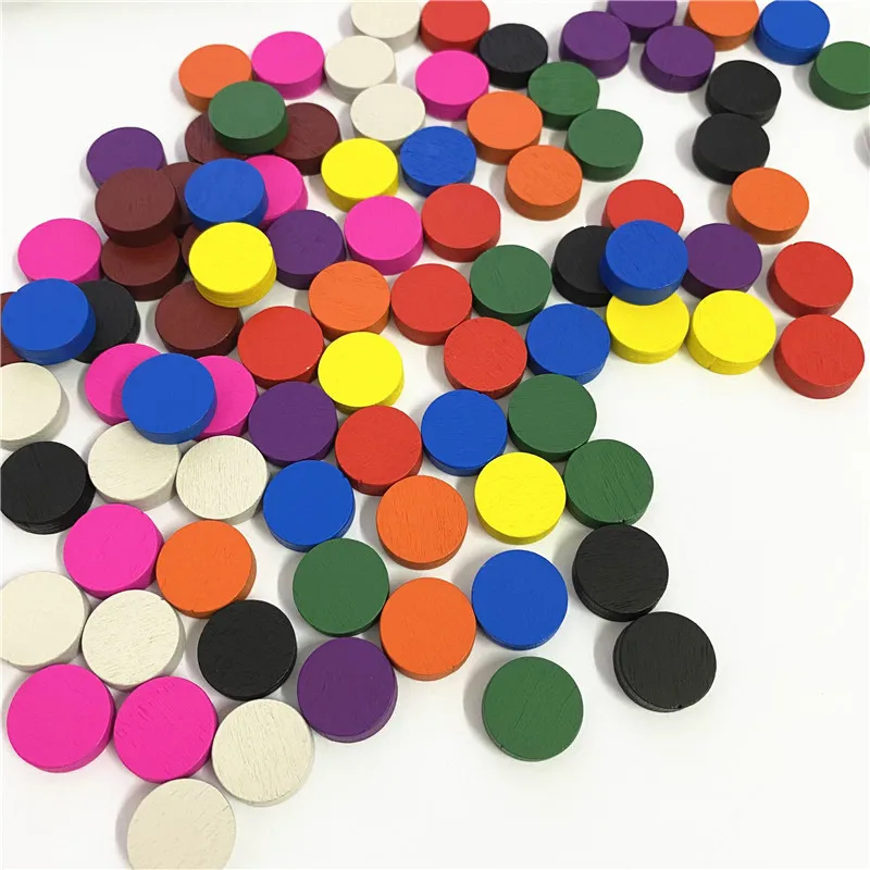 100 peças diâmetro 15*5mm peças de madeira jogo de peão xadrez colorido para tokens jogo de tabuleiro/jogos educativos acessórios 10 cores