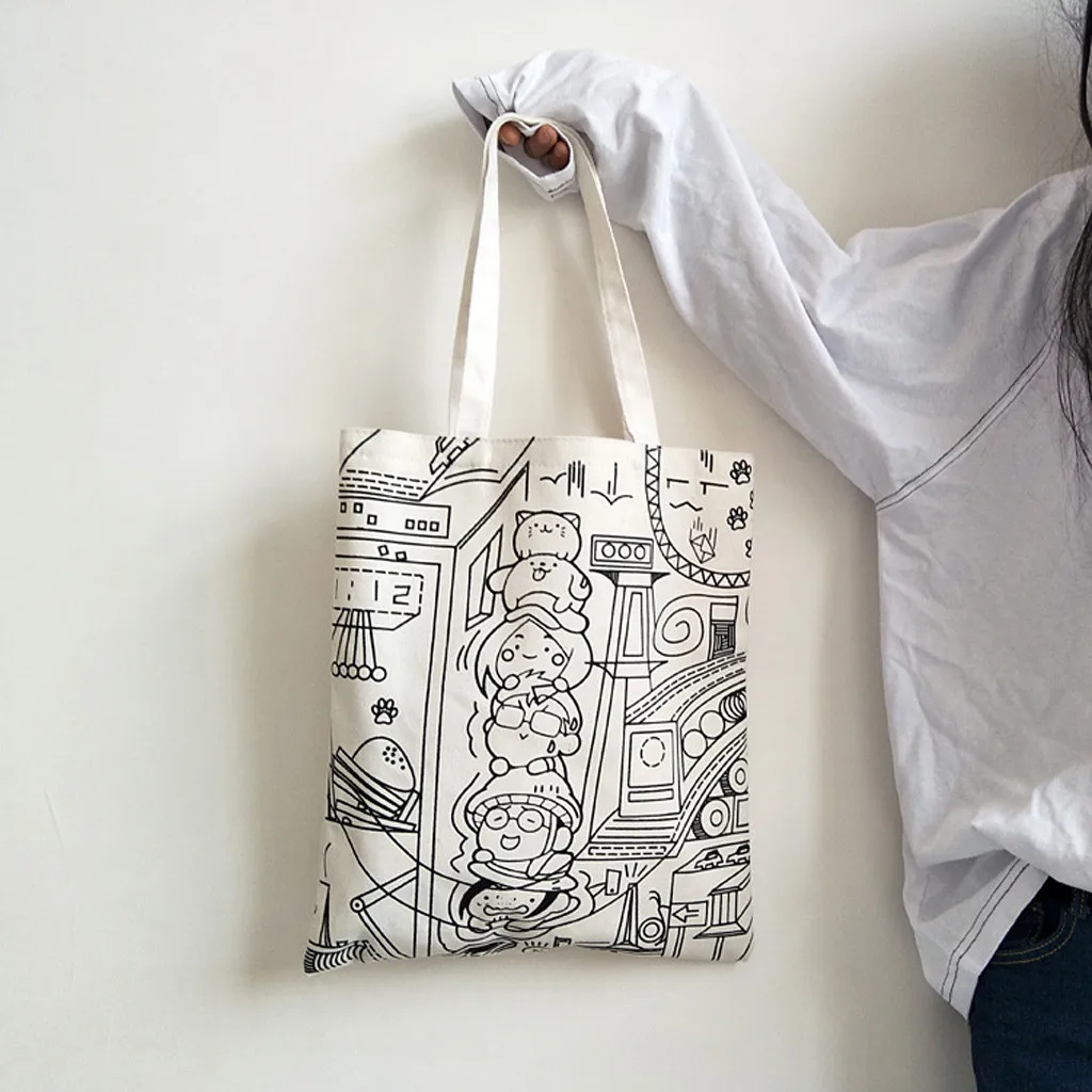 

Women Canvas handbag shoulder bag Large Capacity Totes Printing Art Reusable Handle Shopping Bags clutch bolsa feminina bolsos