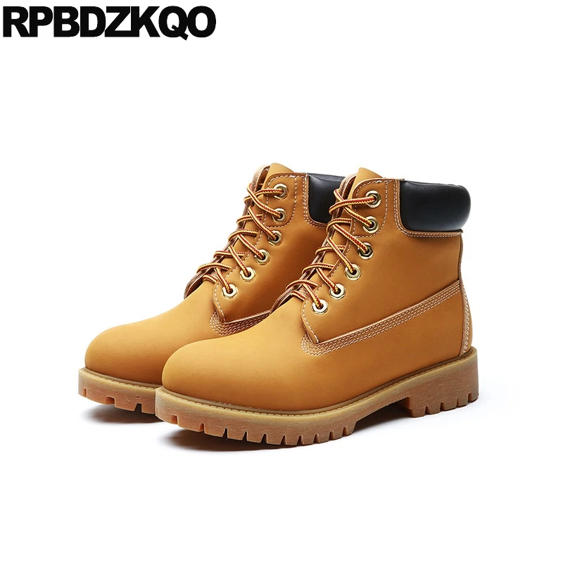 

suede 12 44 autumn plus size booties 10 11 crossdresser women ankle boots 2019 round toe lace up flat shoes big work yellow
