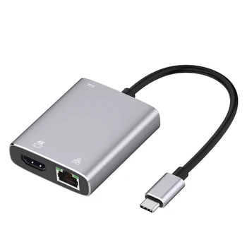 

2020 USB C video adapter TYPE-C TO HDMI 4K RJ45 Gigabit Ethernet port 3 in 1 docking station with PD3.0 power supply interface