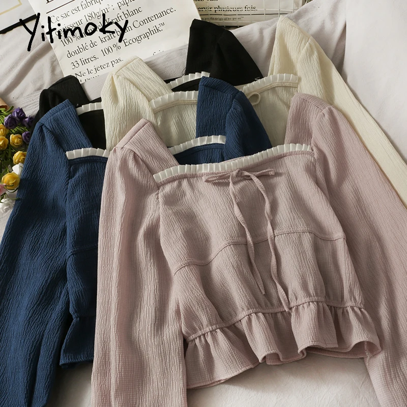 Yitimoky женские блузки на шнуровке с квадратным воротником рубашки весну 2021 модная