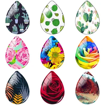 

TAFREE Full of vitality 18x25mm Cactus flower leaf Handmade Tear Drop Shape Glass Cabochon Dome Flat Back Jewelry Making ZY147