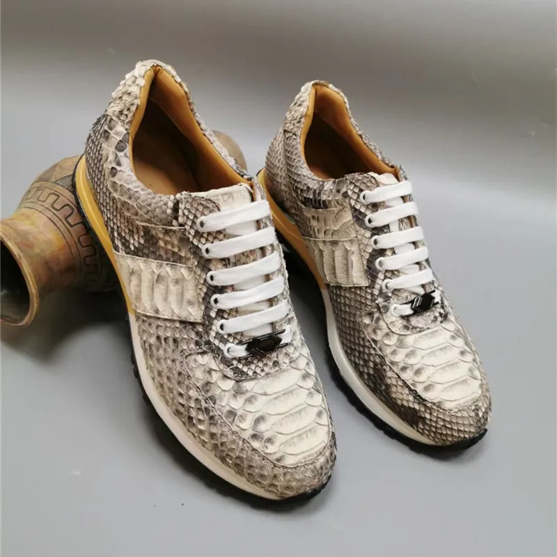 US $230.99 Authentic Snakeskin Soft Unisex Men Women Comfortable Sneakers Genuine Python Leather Male Female Laceup Outdoor Leisure Shoes