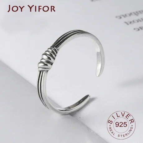 Genuine 925 Sterling Silver Open Rings for Women Ladies Vintage Lotus knot Adjustable Finger Ring Fine Jewelry | Украшения и