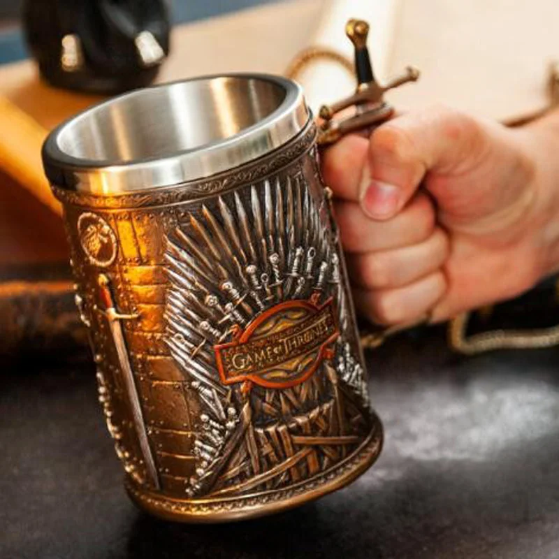600 мл кружка "Игра престолов", креативная 3D кружка из нержавеющей стали и смолы, пивная кружка, кофейные чашки и кружки, забавная чашка-стакан, большая кружка для чая