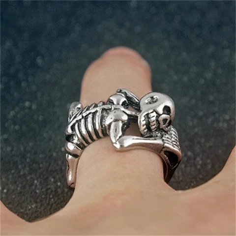 Rings For Women Men Couple Halloween Knuckles Decorate Rings Metal Silver Plated Skull Open Adjustable 2021 Trend Jewelry