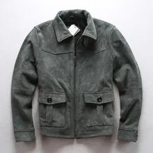 Новая Мужская винтажная серая натуральная мотоциклетная кожаная куртка, модная однобортная куртка из коровьей замши, зимняя куртка для России