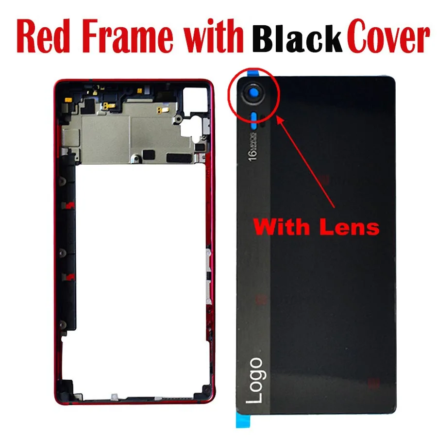 Red with Black cover Чехол для lenovo Z90 со средней рамкой и стеклянной батареей для lenovo VIBE Shot Z90-3 Z90-7, чехол с кнопками громкости - Цвет: Red with Black cover