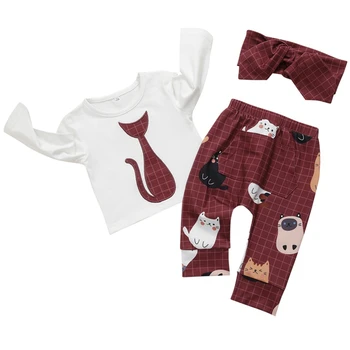 

Newborn Baby Girls Clothes Autumn Long Sleeve Letter T-shirt+ Cartoon Pants+Headband Infant 3Pcs Baby Girls Clothing Set