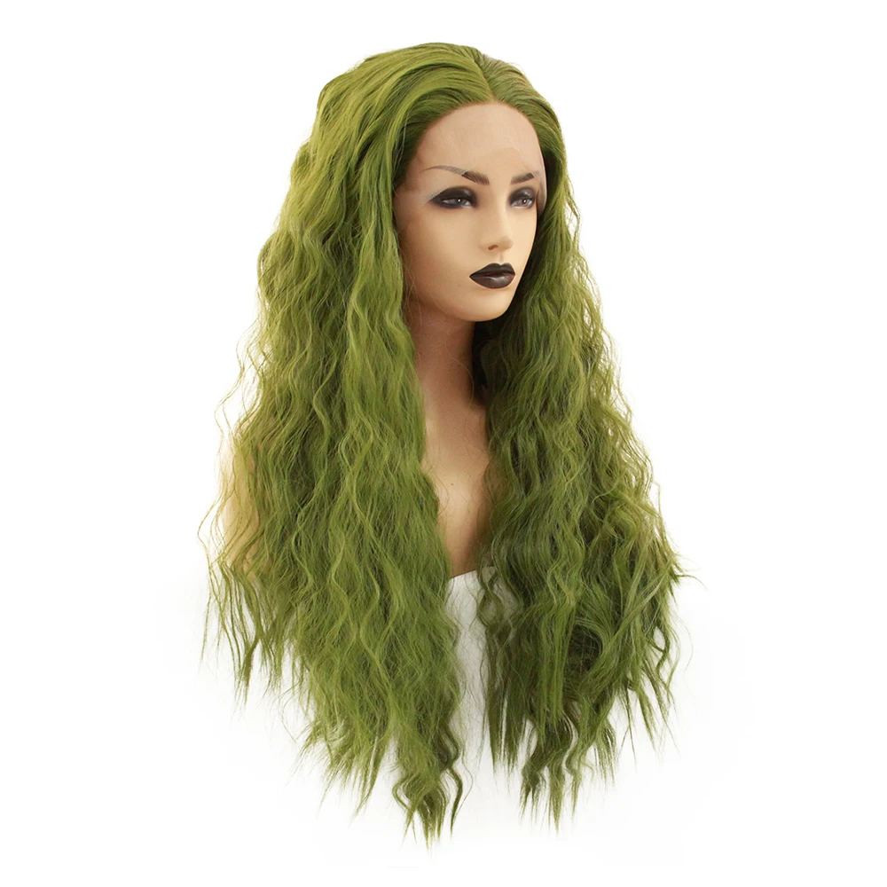 V'NICE, зеленый цвет, синтетический парик на кружеве для женщин, натуральный, без клея, средняя часть, волна воды, парики, высокотемпературные волокна волос