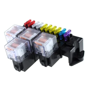 

New 10 Way Fuse Box 5-Pin Socket Base Relay Fuse Holder Block with 13pcs Standard Blade Fuses Relay Terminals Universal for Auto