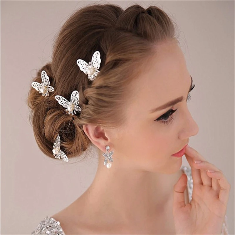 

Fashion U Shaped Hairpin Hair Clips Pins Metal Butterfly Pearl Women Hair Styling Tools Accessories Braided Hair Tools