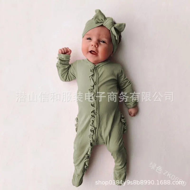 WEPBEL/Детские комбинезоны; Ins; стильные милые однотонные теплые комбинезоны с оборками на пуговицах и длинными рукавами; сезон осень-зима; Детский комбинезон для новорожденных
