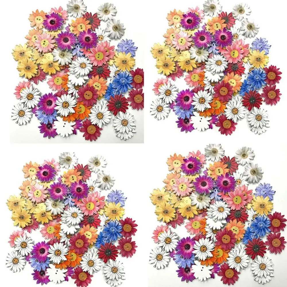 50pcs wooden chrysanthemum button cute flower DIY handmade accessories decoratives Stud Cloth Button Press Machine Sewing Tool