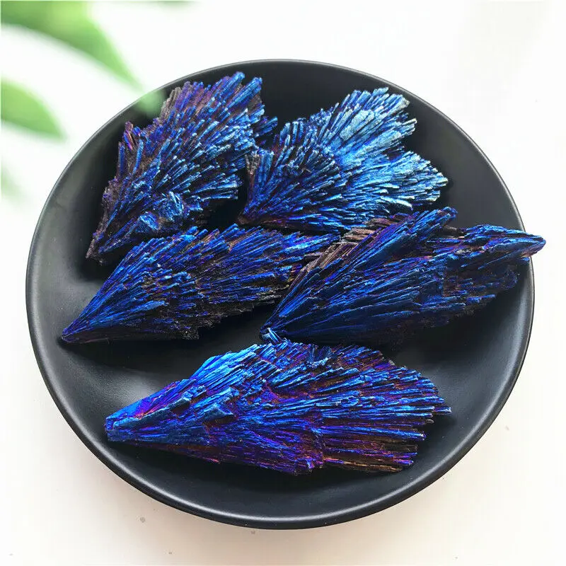 

1 Piece Small Blue Titanium Black Tourmaline Aura Quartz Crystal Peacock Tail Shaped Decoration Crafts Stones