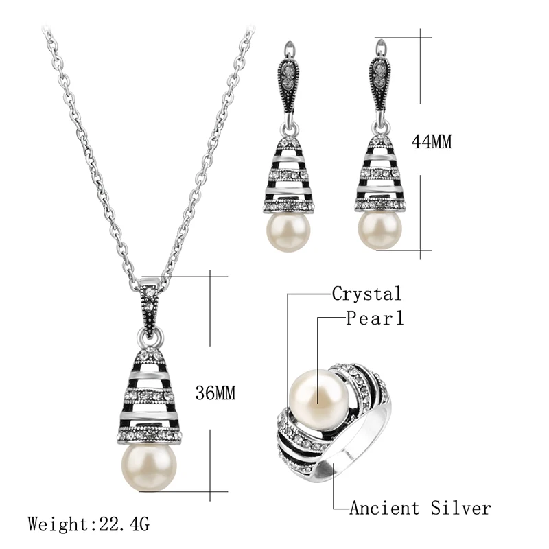 Комплект из колье серёг и кольца серебристого цвета|jewelry sets for women|pearl jewelry setwedding |