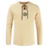 Men Plus Size Shirt Top T-Shirts Men Ancient Viking Embroidery Lace Up V Neck Long Sleeve Shirt Top For Men's Clothing ► Photo 1/6