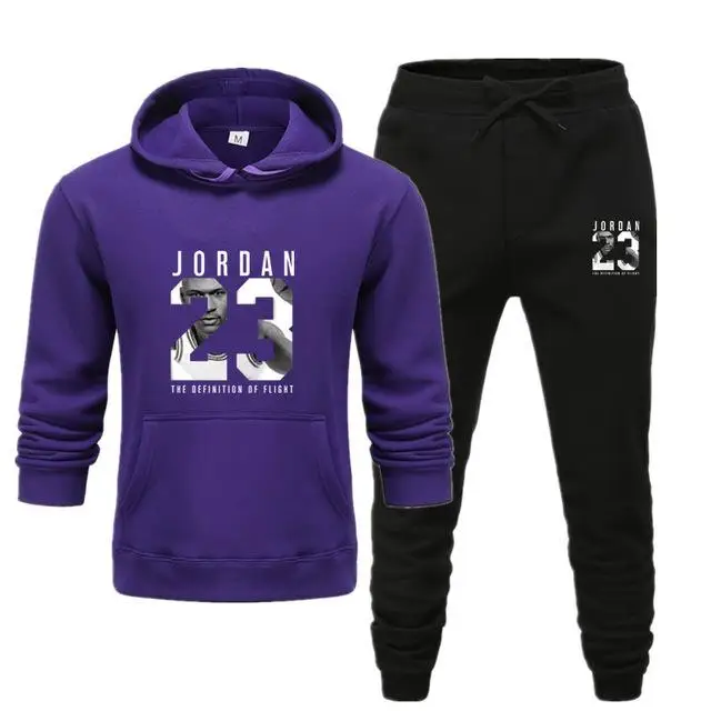 purple black Брендовый спортивный костюм, модные толстовки для мужчин, спортивная одежда из двух частей, комплекты из толстой шерсти с капюшоном+ штаны, спортивный костюм для мужчин - Цвет: purple black