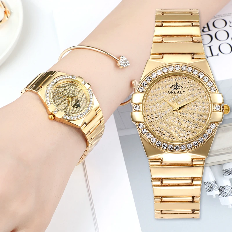 

High End Women Watch Fashion Gold Encrusted Stainless Steel Quality Trend Exquisite Ladies Quartz Student Clock reloj mujer