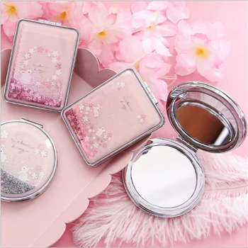 

Mini Cartoon Makeup Mirror Compact Pocket Mirror Portable Double-Sided Folding Cosmetic Mirror Gifts With Flowing Sparkling sand