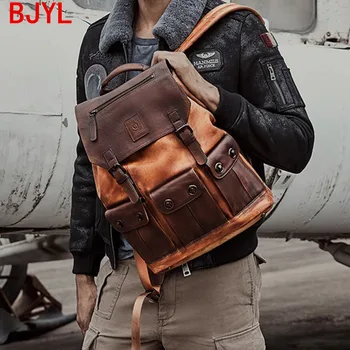 

Men's Backpack Male Large Capacity Laptop Bag Vintage Men Sports Travel Backpacks 2020 Air Force First Layer Cowhide Leather