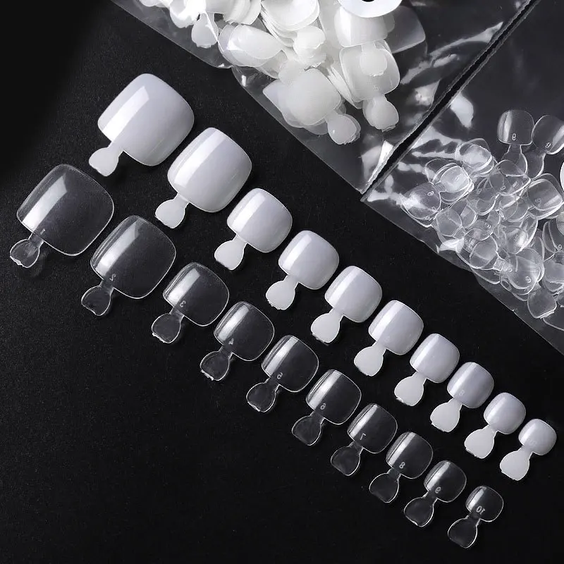 

500pcs Artificial Toe False Nails with 10 Sizes Detachable Nails Tips Natural/White/Clear Foot Fake Nails 0#-9# Fake Toe Nails