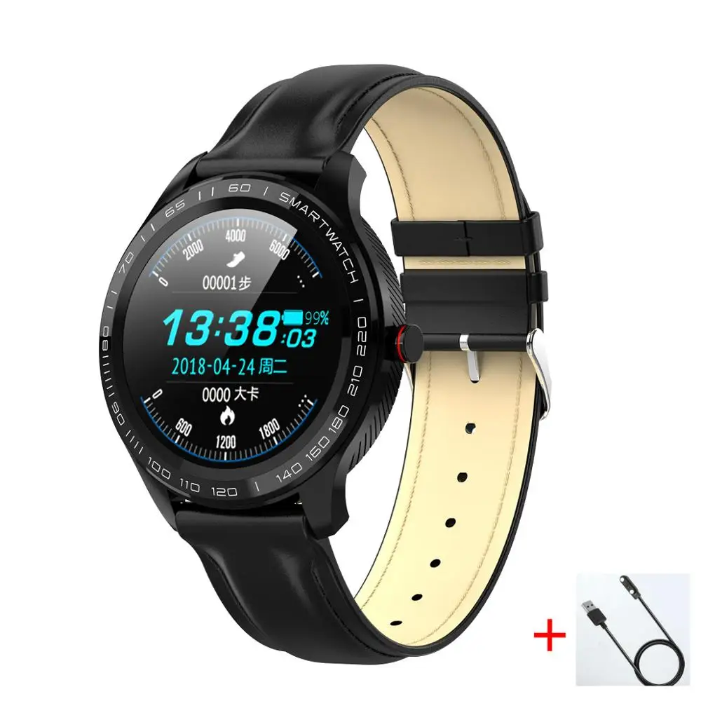 black leather cable L9 ECG PPG Смарт-часы для мужчин спортивные Bluetooth умные часы с пульсом водонепроницаемый IP68 кровяное давление кислородная кожа часы для женщин - Цвет: black leather cable