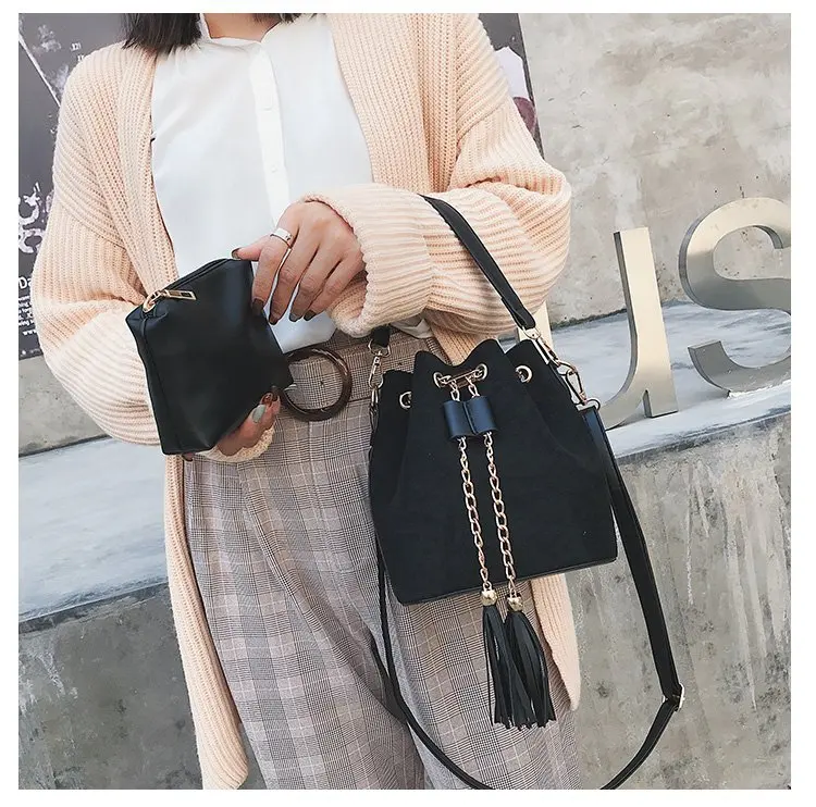 Tassel Fashion Shoulder Bag Women New Small PU Leather Messenger Bag Female Casual Large Capacity String Design Bucket Bags