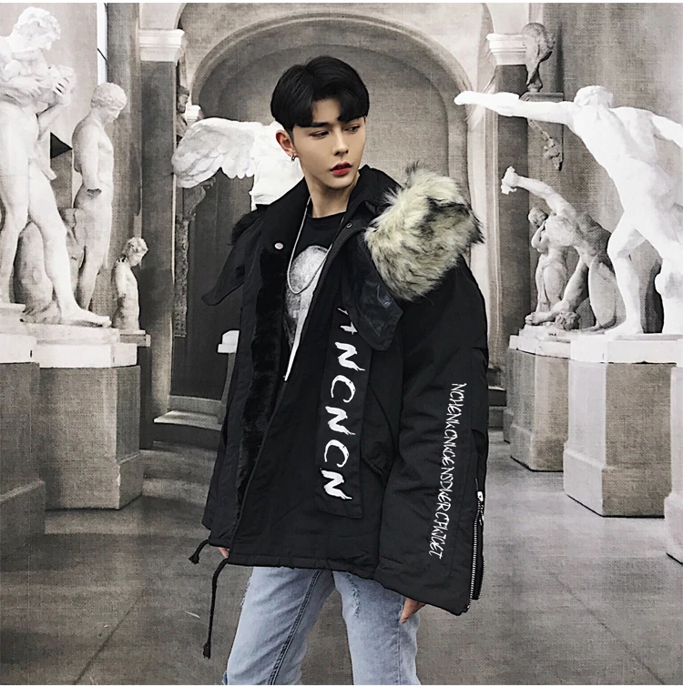 Autumn And Winter New Korean Version Of The Collar Heavy Craft INS Thickening Plus Velvet Couple Loose Trend Cotton Coat