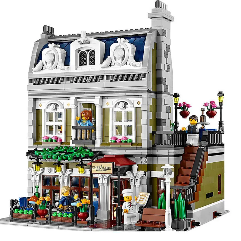 

In Stock 2418Pcs 15010 City Street Creator Series Creative Parisian Restaurant Apartment Building Blocks with Figures Fit 10243