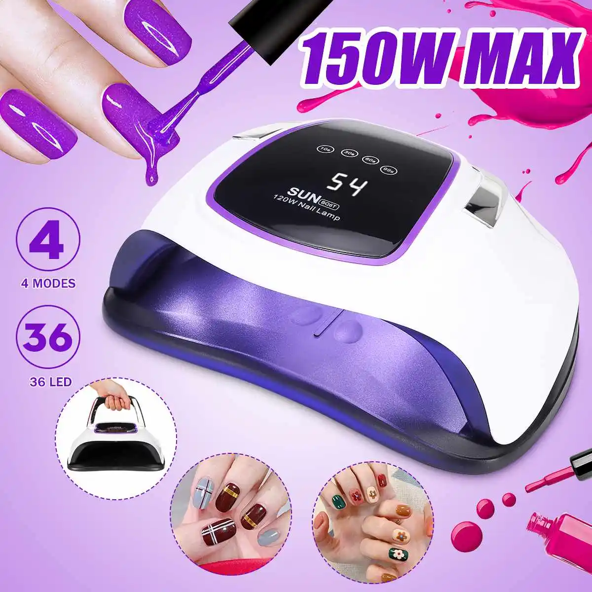 

150W High Power Nail Dryer Fast Curings Speed Gel Light Nail Lamp LED UV Lamps For All Kinds of Gel With Timer And Smart Sensor