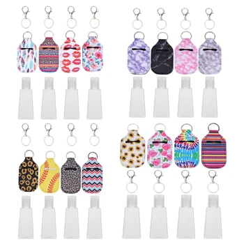 

1 Set 4 Packs Portable Travel Hand Sanitizer Gel Holder with Keychain Refillable Soap Dispenser Disinfectant Gel Keychain Holder
