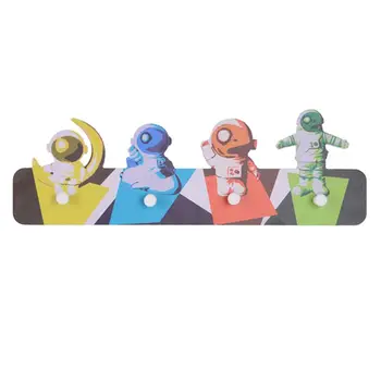 

Wall Mount Wooden Hook Rack Astronaut Pattern 4 Hooks Coat Hanger Storage Rack For Bathroom For Doorway