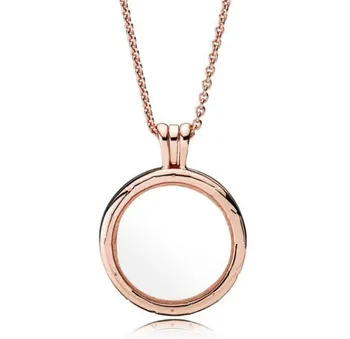 

Original 925 Sterling Silver Rose Gold Floating Locket Pan Necklace With Clear Cubic Zirconia Glass For Women Diy Jewelry