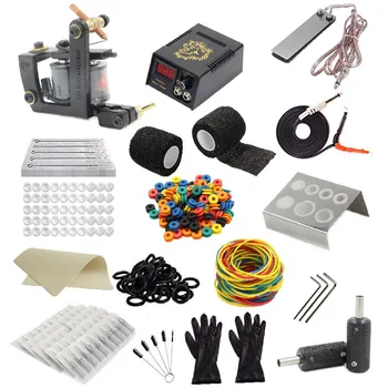 

New Complete Tattoo Kits 10 Wrap Coil Tattoo Gun Machines Grips Needles Tattoo Power Supply Beginner Tattoo Supplies Accessories