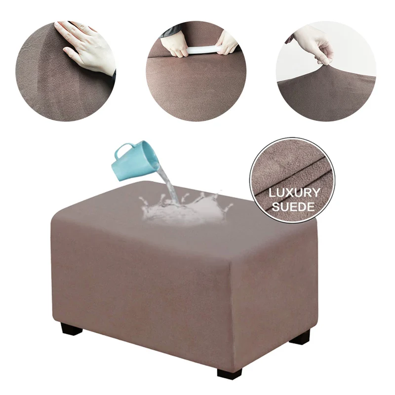 Ottoman Cover Waterproof Suede Velvet Stool Covers Slipcover For Sofa Footstool Home Room Decor Step | Дом и сад